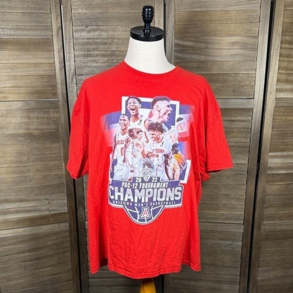 Arizona Wildcats 2022 Pac-12 Champions Basketball Red T-Shirt Gildan Mens 3XL - Picture 3 of 10